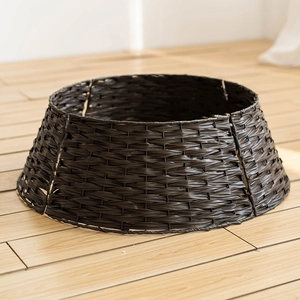 Woven Christmas Tree Collar Faux Rattan Tree Skirt Ring Plastic Circular Base Cover Holiday Home Decor Vintage Style