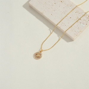 French vintage gold star pendant necklace with angel relief and zircon details