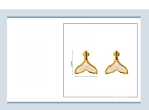 Detail view of 18K gold plated stainless steel fishtail earrings with resin inlay dimensions