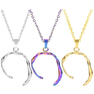 Irregular lava-shaped stainless steel pendants in silver, gold, and rainbow finishes