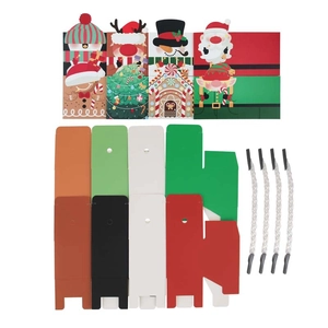 Christmas small square gift box set with gingerbread man, reindeer, and snowman designs