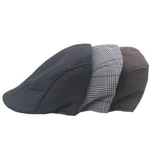 British style checkered newsboy caps in dark grey, black white, and coffee brown colors