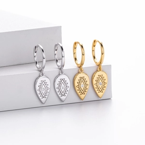 French vintage S925 silver and gold drop earrings with sun totem and diamond inlay