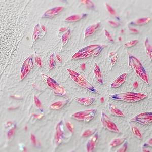Adesivi per unghie 3D con ali laser rosa con design ad ali e texture glitterata
