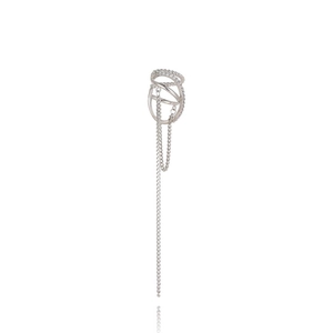 Elegant silver ear bone cuff with sparkling zircons and double tassels for women
