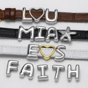 DIY 26 alphabet letter charms and leather strap bracelets with animal texture finish