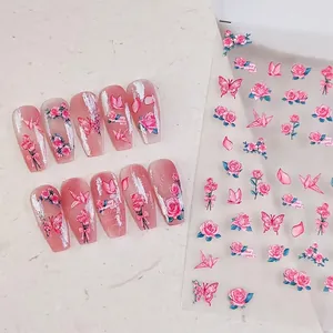 Adesivi Per Unghie 5D In Rilievo Rosa Rosa Farfalla Gru Di Carta Autoadesivi DIY Manicure Decorazione Elegante