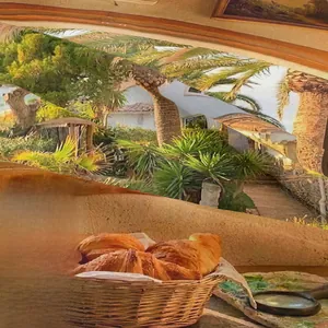 Detail showing high-quality canvas texture and tropical palm tree print on tapestry