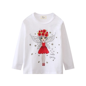 Kids Long Sleeve Cotton T-Shirt Cute Fairy Cartoon Printed Crew Neck Breathable Casual Toddler Girls Top