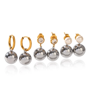 Three-piece set of two-tone gold and silver ball earrings with pearls and crystals