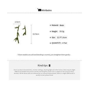 Detailed size chart for resin bamboo earrings showing dimensions of 11.9cm and 1.6cm