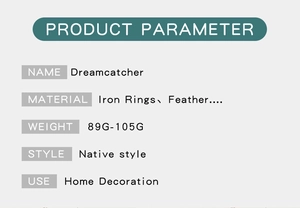 Detailed product specification chart for native style feather crystal dreamcatcher
