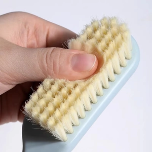 Long handle shoe brush with soft yellow bristles in macaron blue color for cleaning
