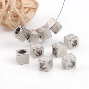 Polished stainless steel square number beads 0-9 for DIY jewelry making and necklaces