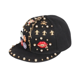 Punk Hip Hop Studded Baseball Cap Cotton Snapback Hat Colorful Rhinestone Gem Skull Cross Rock Streetwear Adjustable