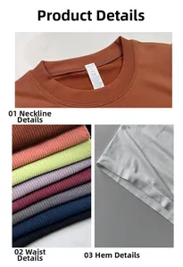 Détail de l'encolure ronde et du tricot côtelé multicolore pour hauts de sport élastiques