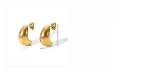 Detailed view of 18k gold plated hollow C-shape earrings with precise size measurements