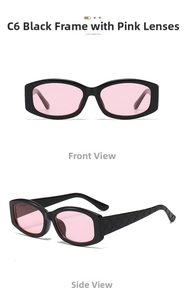 Detail of square sunglasses featuring textured quilted pattern on the black temple arms