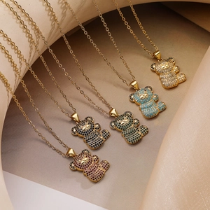 Copper Zirconia Teddy Bear Pendant Necklace Gold Plated Cartoon Animal Clavicle Chain Minimalist Fashion Jewelry For Women
