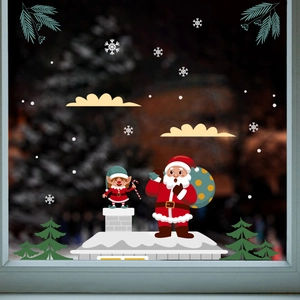 Stickers de fenêtre de Noël avec Père Noël et flocons de neige pour décoration intérieure