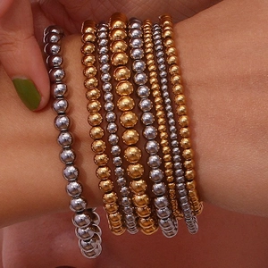 Fashionable 18K gold and silver plated stainless steel elastic bead bracelets set