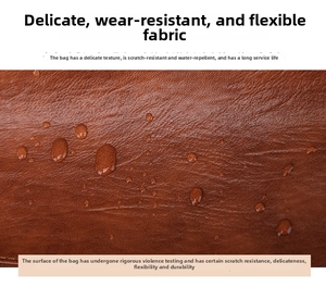 Detail of waterproof brown leather texture with water droplets on the soft handbag