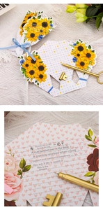 Detail of 3D bouquet greeting card with gold stamping and elegant blue bow ornament