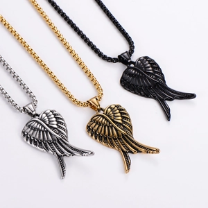 Pendentifs ailes d'ange style rétro punk en finitions métal argent, or et noir