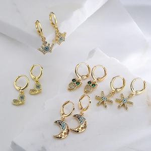 Copper Dangle Earrings 18K Gold Plated Zircon Butterfly Moon Geometric Charm Fashion Jewelry For Women
