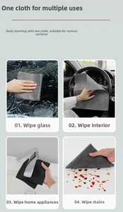 Microfiber magic cleaning cloth shown in multiple scenarios like glass and car interior