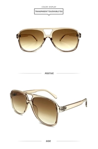 Detailed view of pilot sunglasses with transparent tea frames and gradient lenses