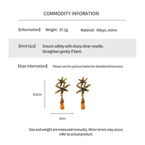 Detailed size chart showing 8.5cm height and 4cm width of vintage drop tassel earrings