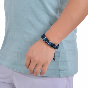 Bracciale a doppio strato malocchio con occhio di tigre blu e pietre magnetiche