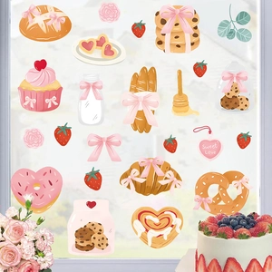 Autocollants Muraux Mignons De Boulangerie Dessert En PVC Auto-adhésif Pour Cuisine Restaurant Chambre Motif Croissant Donut Fraise