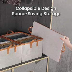 Foldable polyester-cotton wardrobe storage box with steel frame and handles