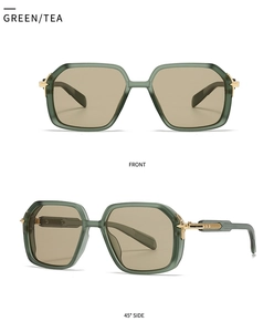 Vues de face et de côté de lunettes de soleil aviateur carrées vert foncé