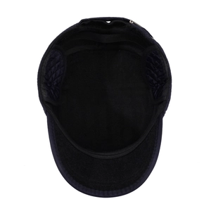Winter thermal baseball cap with ear flaps and quilted fleece lining in dark blue