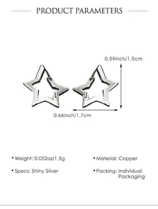 Détails de boucles d'oreilles étoile évidée en cuivre argenté avec dimensions de 1,5 cm
