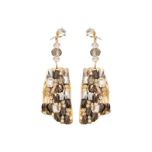 Bohemian geometric square drop earrings with sparkling grey crystals and silver pins