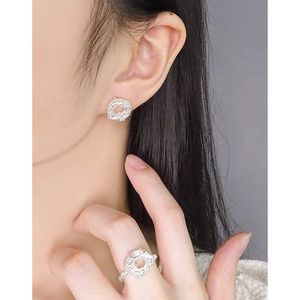 S925 silver lava texture jewelry set including irregular stud earrings and a ring for women
