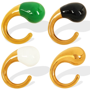 Chic gold titanium steel C-shaped hoop earrings with colorful enamel accents set