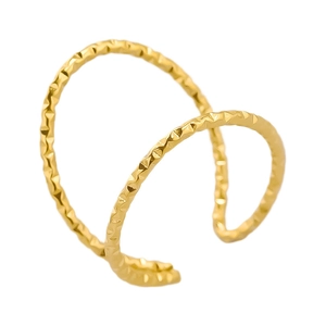 Golden 304 stainless steel open ring with textured pyramid pattern in minimalist design