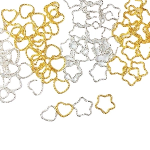 Anneaux de jonction texturés en forme de cœur et d'étoile dorés et argentés pour bijoux