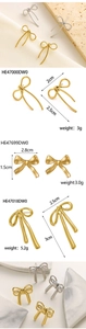 Detailed size chart for gold and silver bow stud earrings with weight parameters