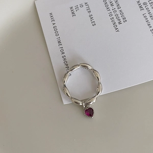 Elegant 925 Sterling Silver Heart Pendant Ring Twisted Band Fuchsia Zircon Adjustable Open Design For Women