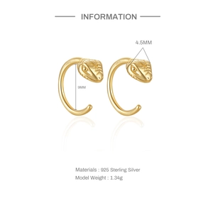 Detailed specs of S925 sterling silver snake ear cuff with 9mm diameter and 4.5mm head