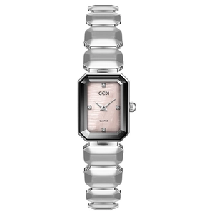 Montre GEDI pour femme à quartz avec cadran en nacre rose et bracelet argenté géométrique