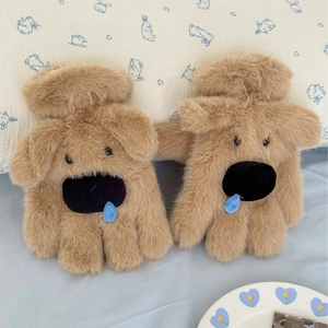 Gants d'hiver épais en peluche avec motif de chien Westie mignon en kaki
