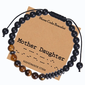Morse Code Bracelet With Tiger Eye Stone Matte Beads And Wax Cord Adjustable Jewelry For Mother Daughter