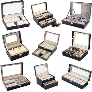 Watch Organizer Jewelry Display Box PU Leather Transparent Window Metal Lock Storage Case Elegant Gift Box